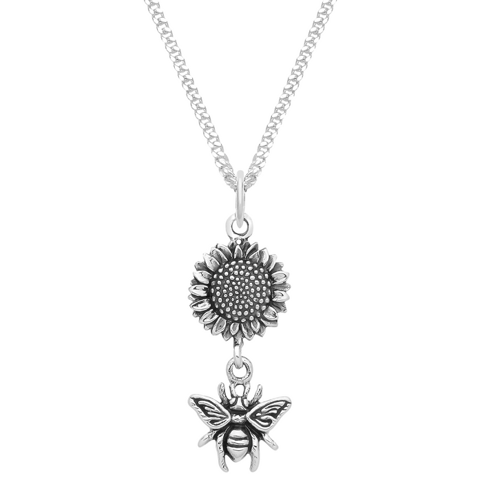 Sterling silver bee sunflower summer necklace