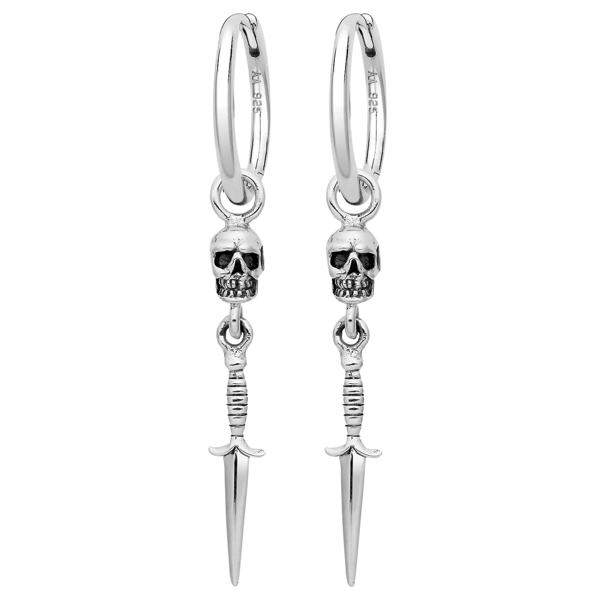 Skull and dagger hoop earrings alternative gothic jewellery