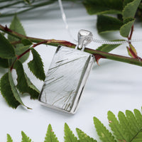 CUT GRASS - Sterling Silver & Green Actinolite in Quartz Necklace