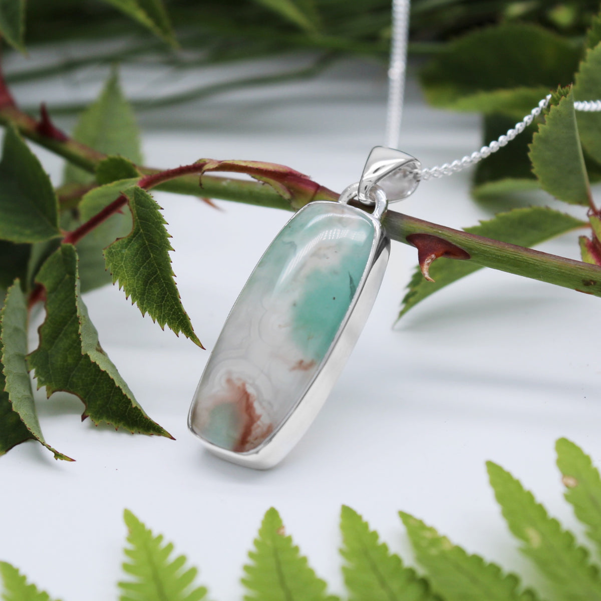 RIVERBANK - Sterling Silver & Aquaprase Necklace