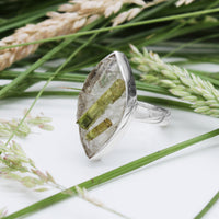 SUMMER LEAVES - Sterling Silver & Green Tourmaline in Quartz Ring - US 6