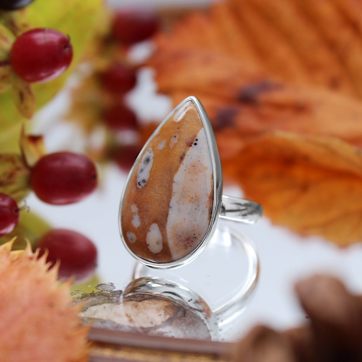 FAWN - Sterling Silver & Deer Fawn Jasper Ring - US 9