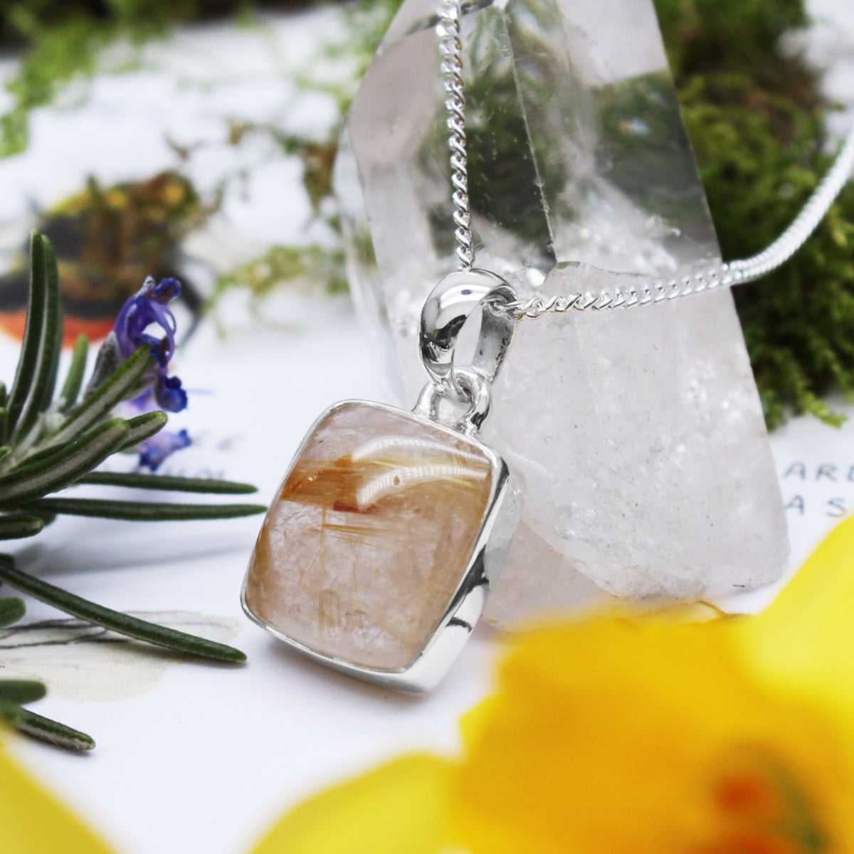 SUNBEAM  - Sterling Silver & Golden Rutile Necklace