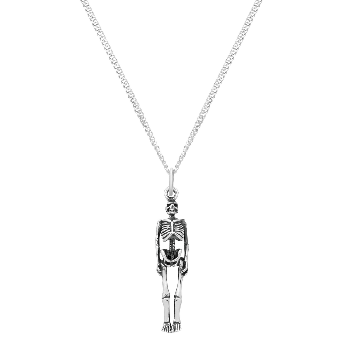 Sterling silver spooky skeleton necklace alternative gothic jewellery