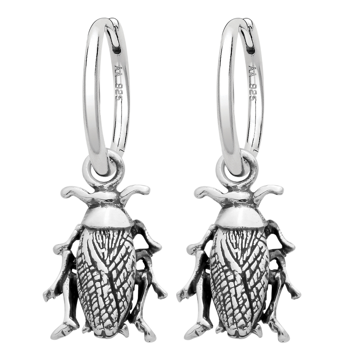 Sterling silver cockroach bug hoop earrings alternative spooky gothic jewellery