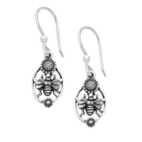Sterling silver bee sunflower earrings alternative boho nature jewellery