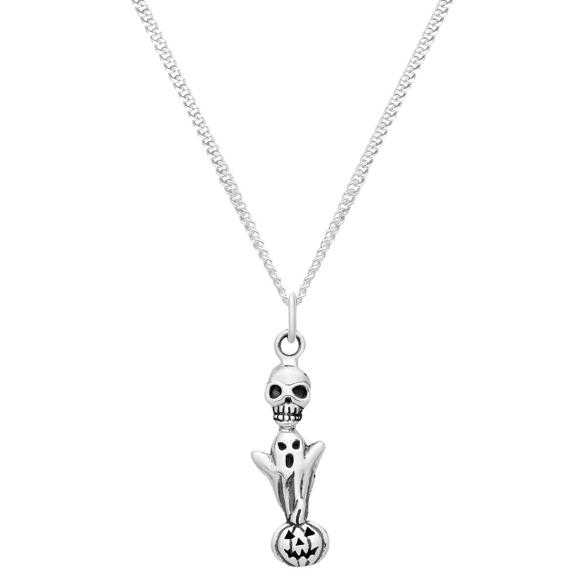 Sterling silver Ghost pumpkin skull Halloween spooky necklace gothic alternative jewellery