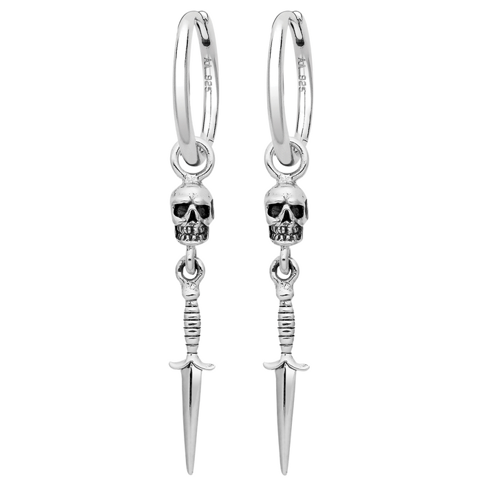 Skull and dagger hoop earrings alternative gothic jewellery