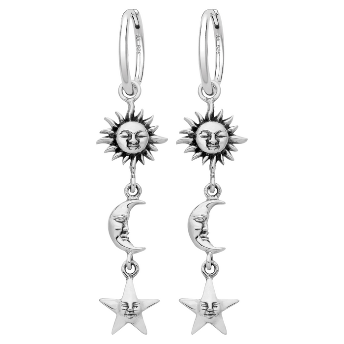 Sterling silver sun moon star hoop earrings celestial alternative jewellery