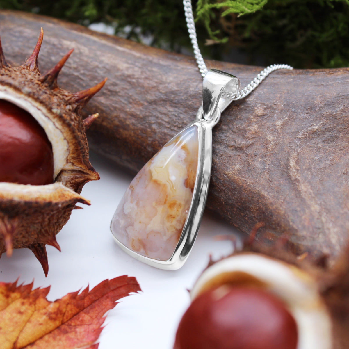 CATACOMB - Sterling Silver & Graveyard Plume Agate Necklace