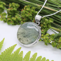 MOONLIT MEADOW - Sterling Silver & Black Tourmaline in Prehnite Necklace