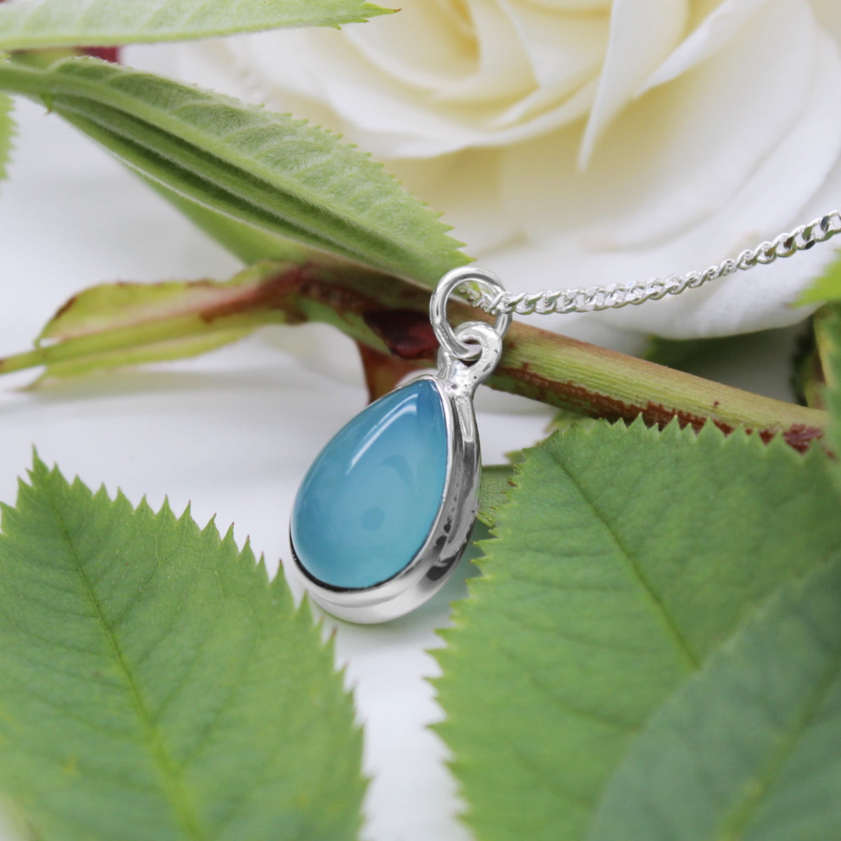 SUMMER STREAM - Sterling Silver & Blue Chalcedony Necklace