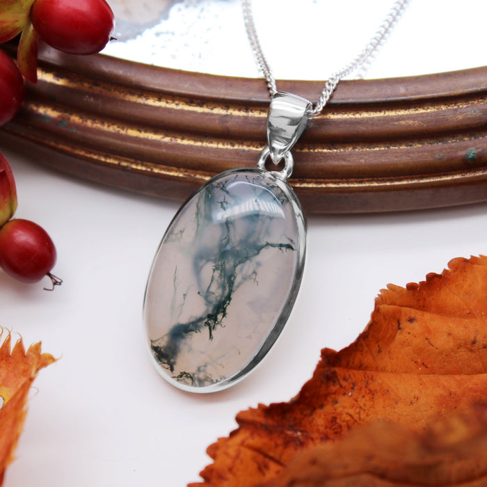 FOREST FOLLY - Sterling Silver & Moss Agate Necklace