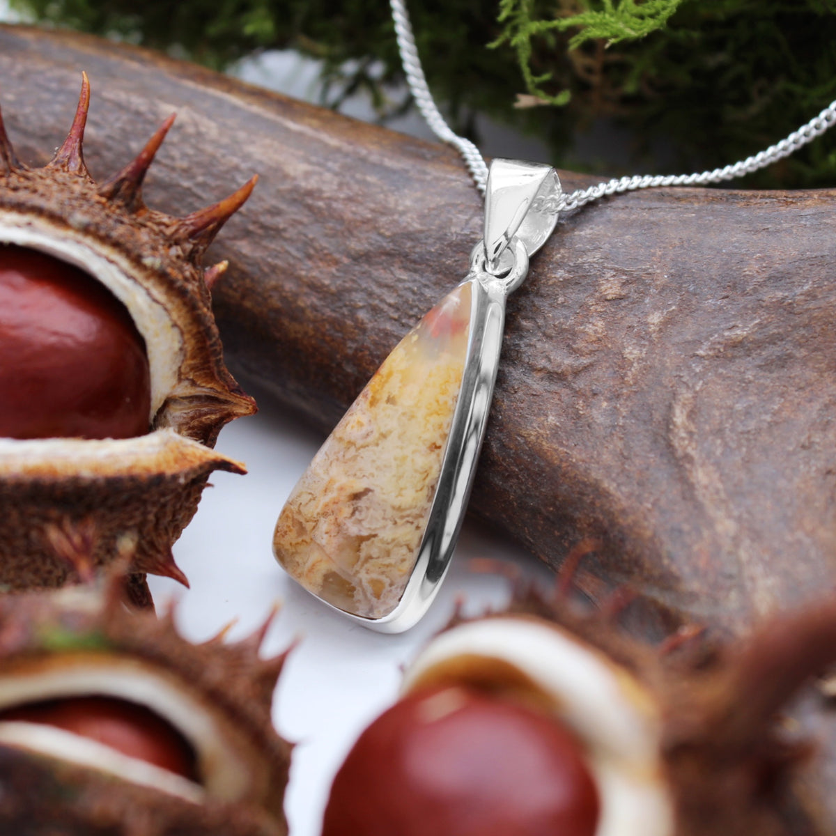 CATACOMB - Sterling Silver & Graveyard Plume Agate Necklace