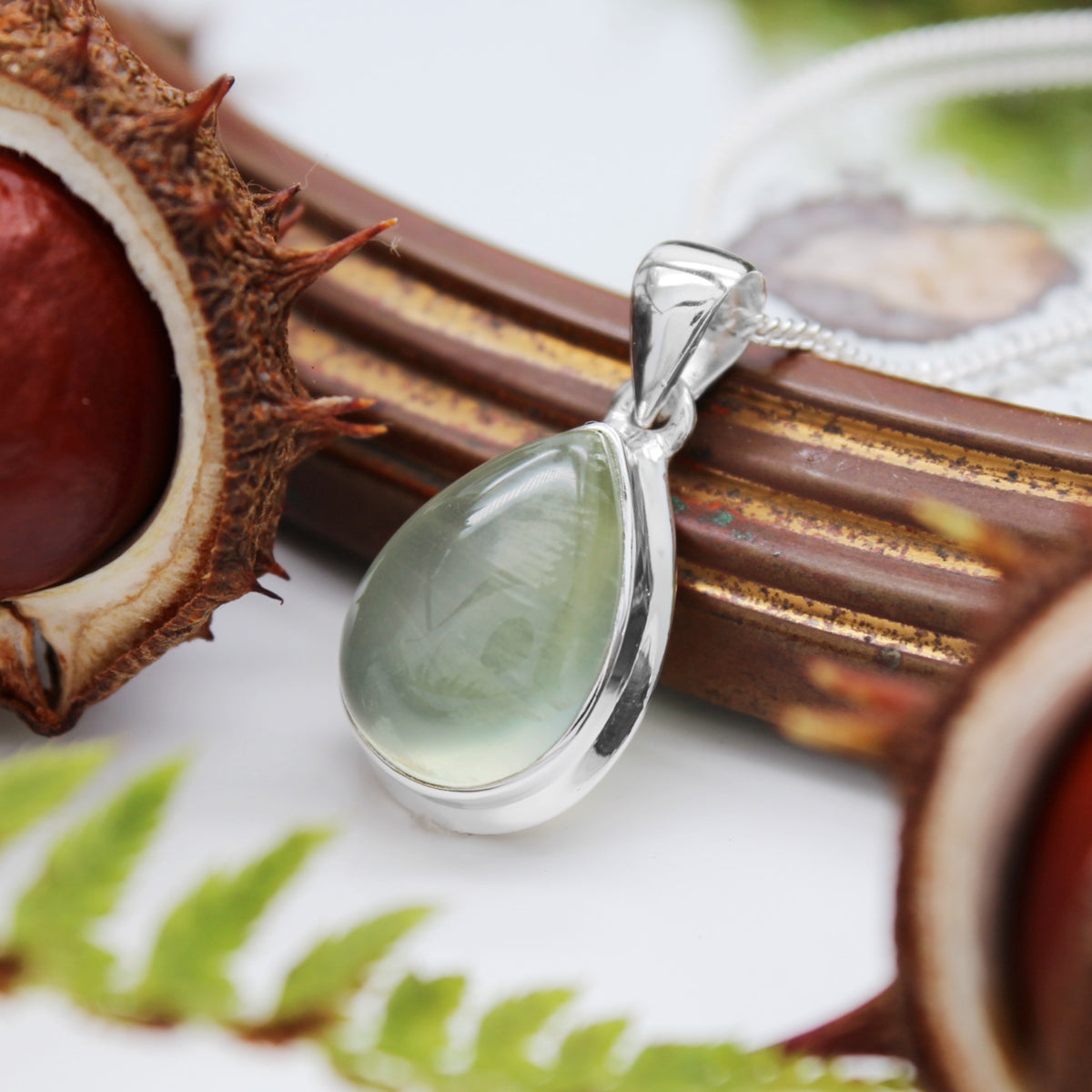 LAST OF THE LEAVES - Sterling Silver & Prehnite Necklace