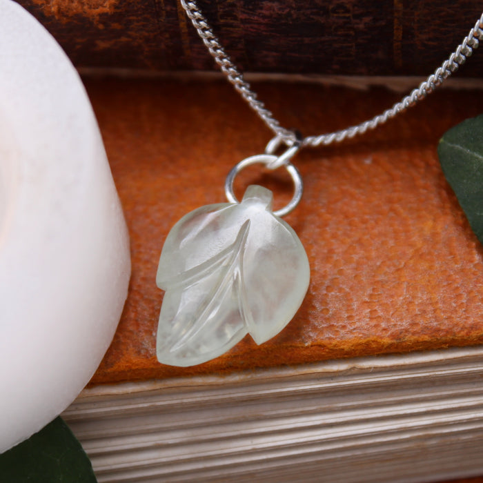CARVED LEAF - Sterling Silver & Prehnite Necklace - SECONDS