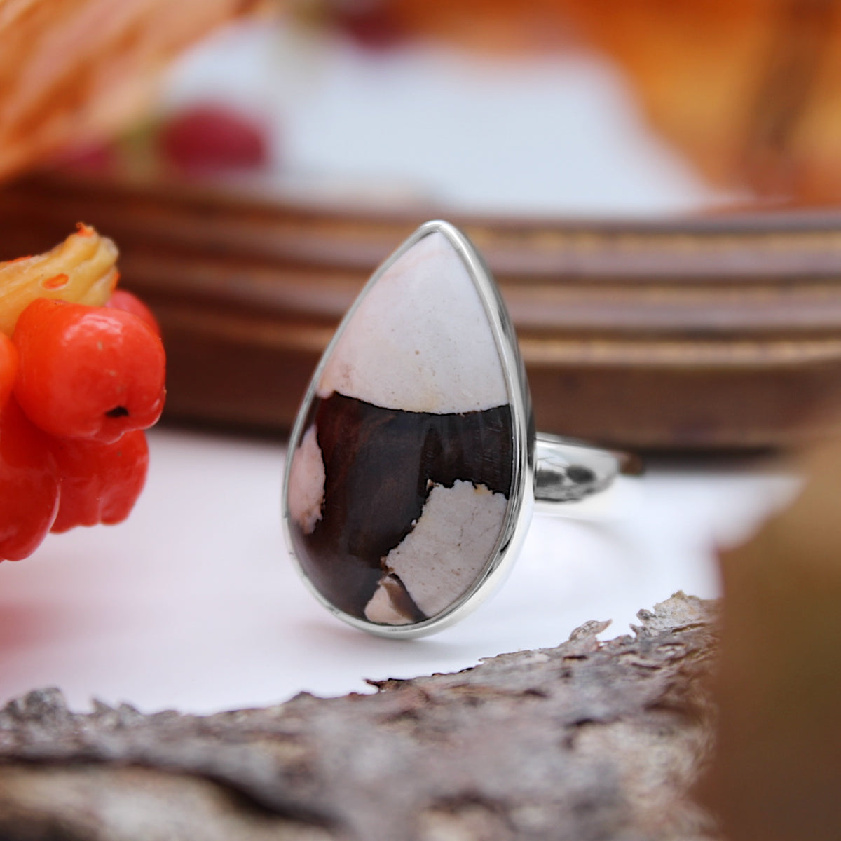 CONKER - Sterling Silver & Peanutwood Jasper Ring - US 7