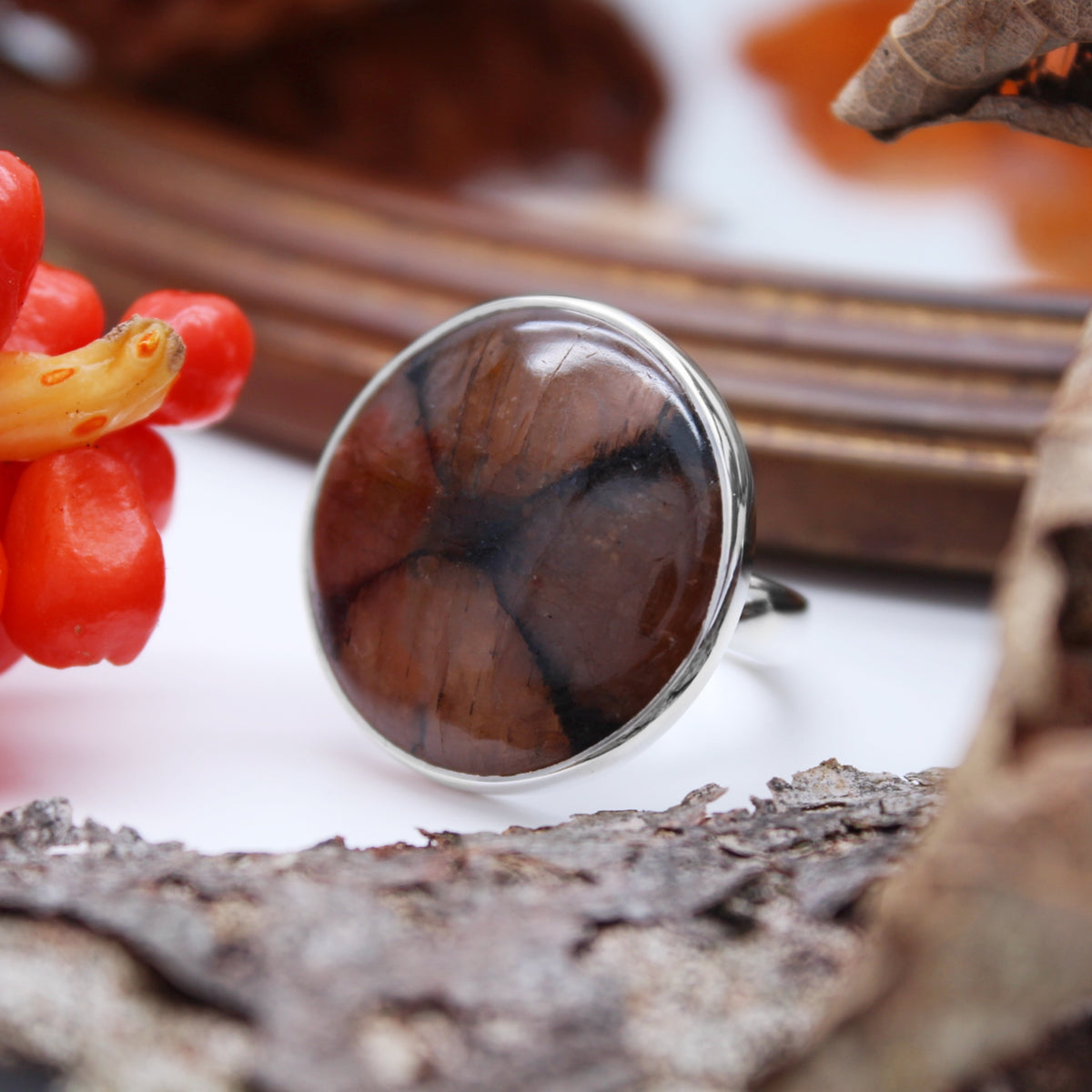 GLADE - Sterling Silver & Chiastolite Ring - US 7