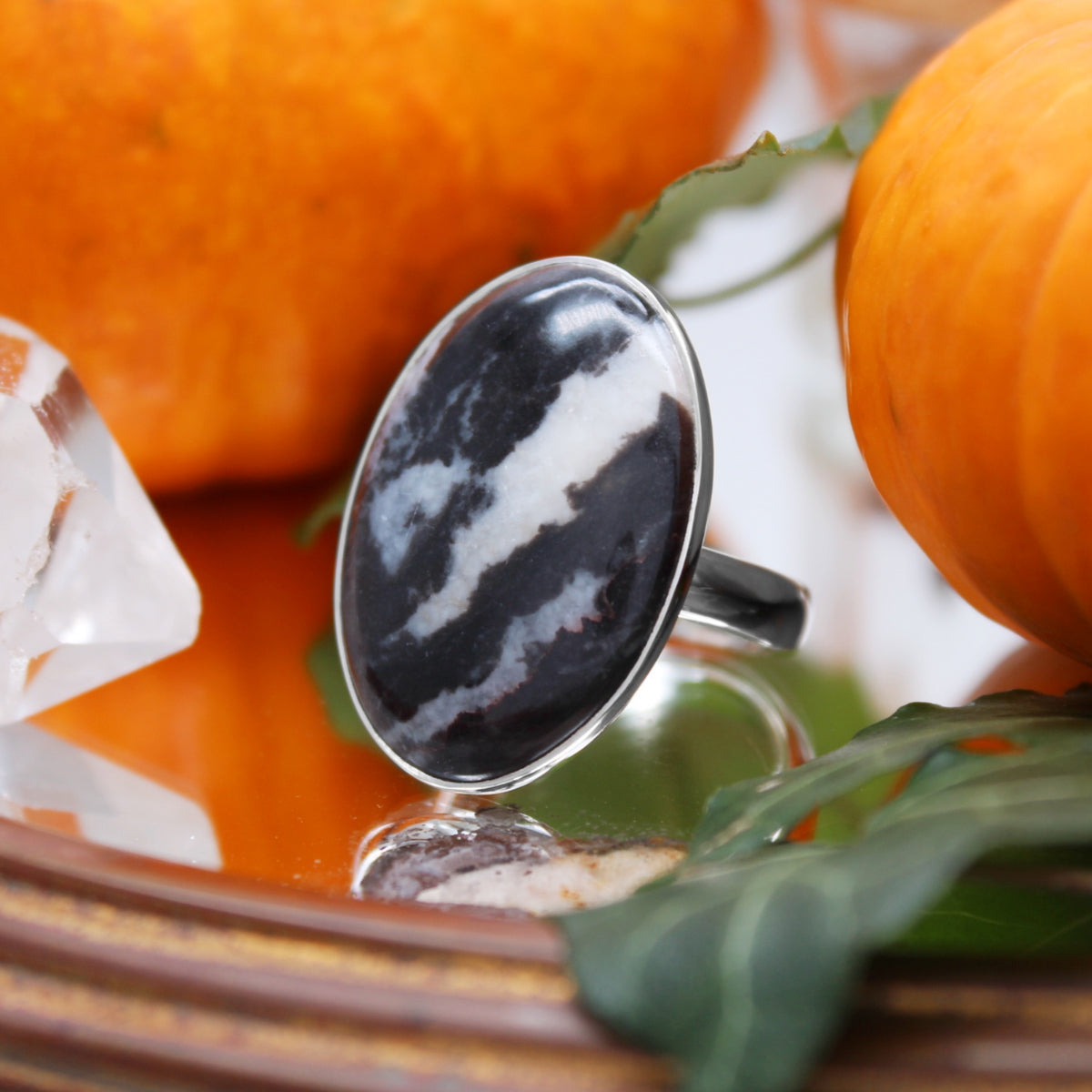 BEETLEJUICE - Sterling Silver & Zebra Jasper Ring - US 10