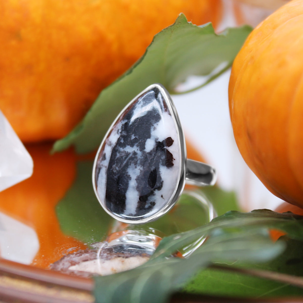 BEETLEJUICE - Sterling Silver & Zebra Jasper Ring - US 8