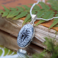 SNOWY SKIES - Sterling Silver & Dendritic Agate Necklace