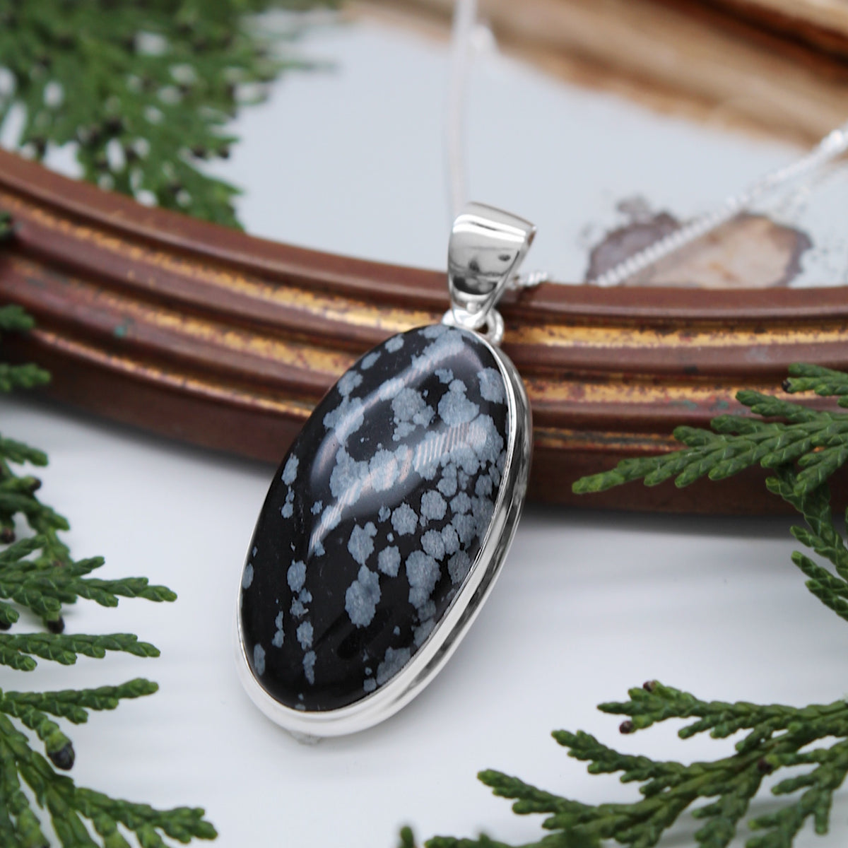 MIDNIGHT SNOW - Sterling Silver & Snowflake Obsidian Necklace