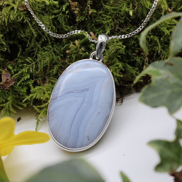 SPRING SKIES  - Sterling Silver & Blue Lace Agate Necklace