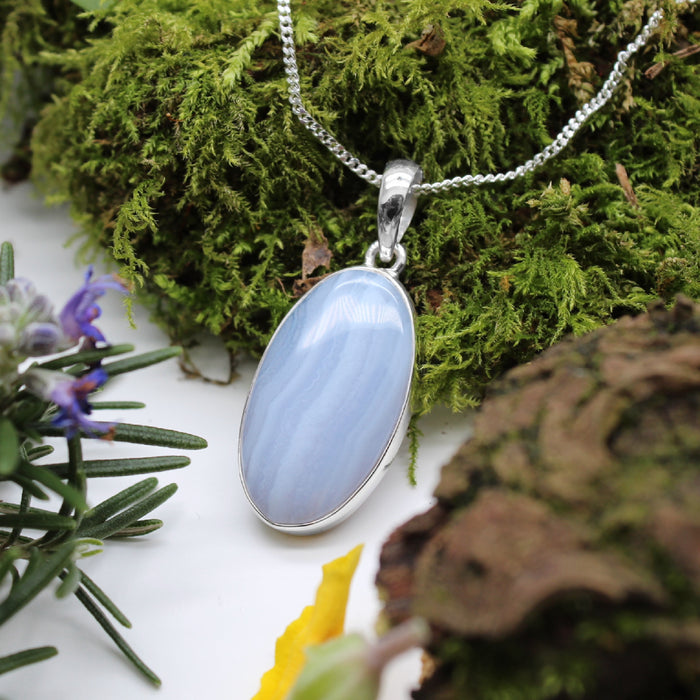 SPRING SKIES  - Sterling Silver & Blue Lace Agate Necklace