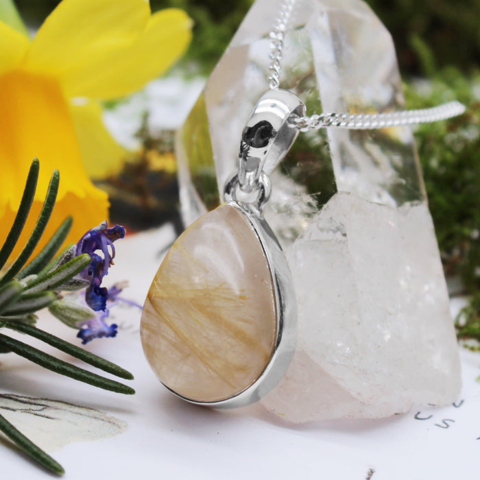 SUNBEAM  - Sterling Silver & Golden Rutile Necklace