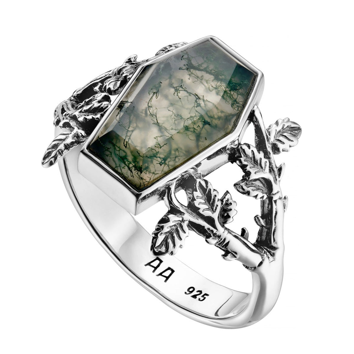 RESTING PLACE - Moss Agate & Sterling Silver Ring - SECONDS SIZE XXXL