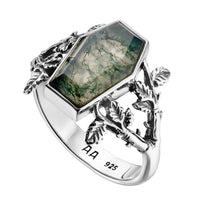 RESTING PLACE - Moss Agate & Sterling Silver Ring - SECONDS SIZE XXXL